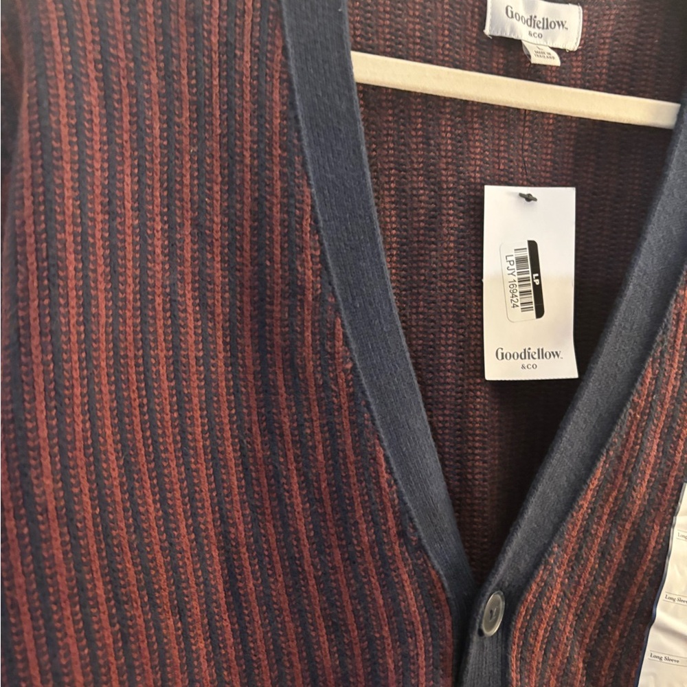 Men's Goodfellow & Co Burgundy Stripe Cardigan Sweater Multiple sizes S to XXL - Picture 9 of 11